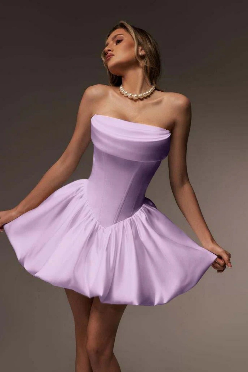 Lilac Strapless Satin Corset Short Homecoming Dress Aline with Ruffles