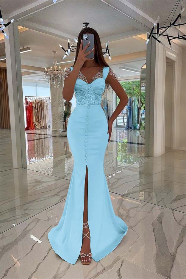 Mint Green Satin Mermaid Prom Dress Front Split Sweetheart Sequins Rhinestone Long Evening Party Dress