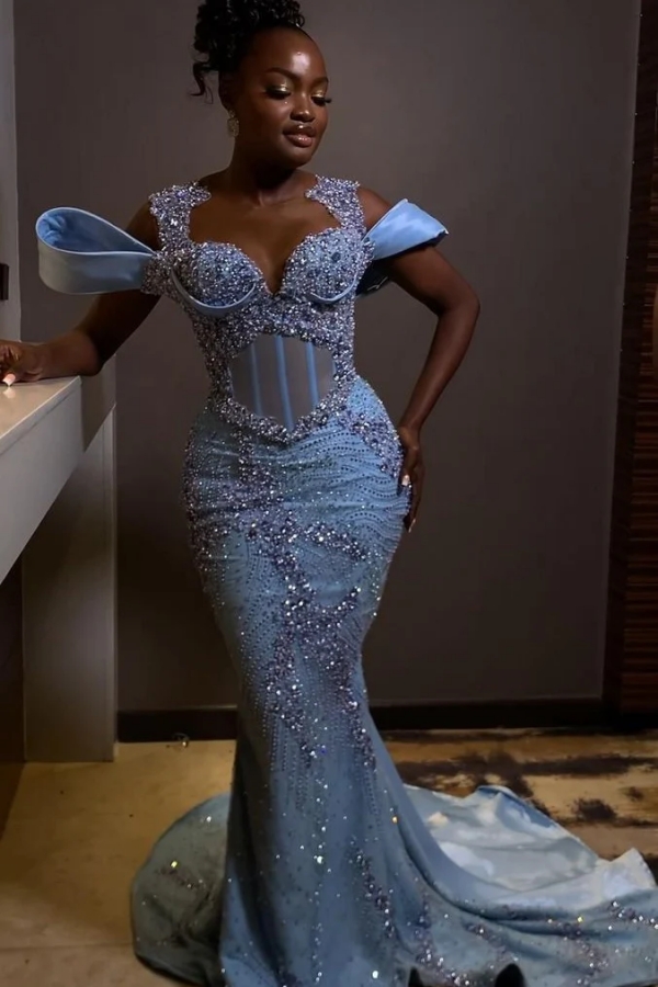 Gorgeous Off-the-Shoulder Beadings Mermaid Prom Dress with Beadings