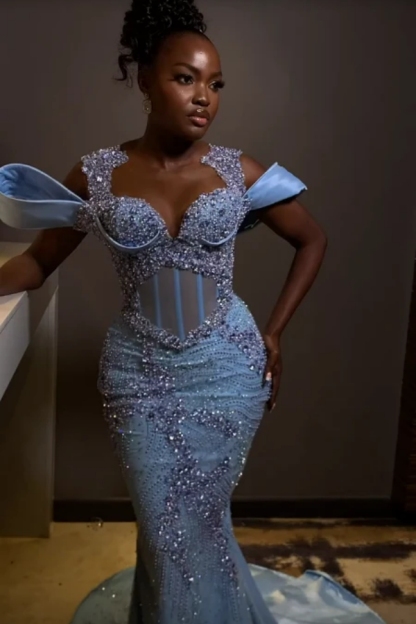 Gorgeous Off-the-Shoulder Beadings Mermaid Prom Dress with Beadings