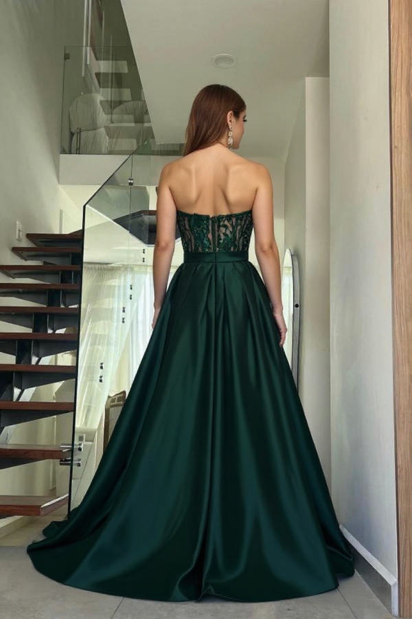 Stunning Sweetheart Aline Evening Dress with Side Slit Crystals Sleevless Satin Party Dress-newarrivaldress
