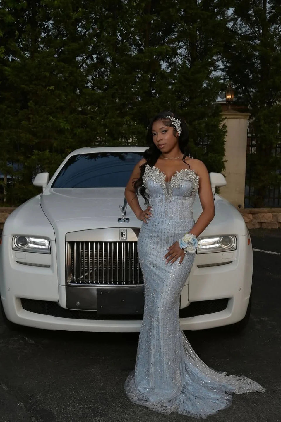 Sweetheart Silver Mermaid Prom Dress Long with Beads