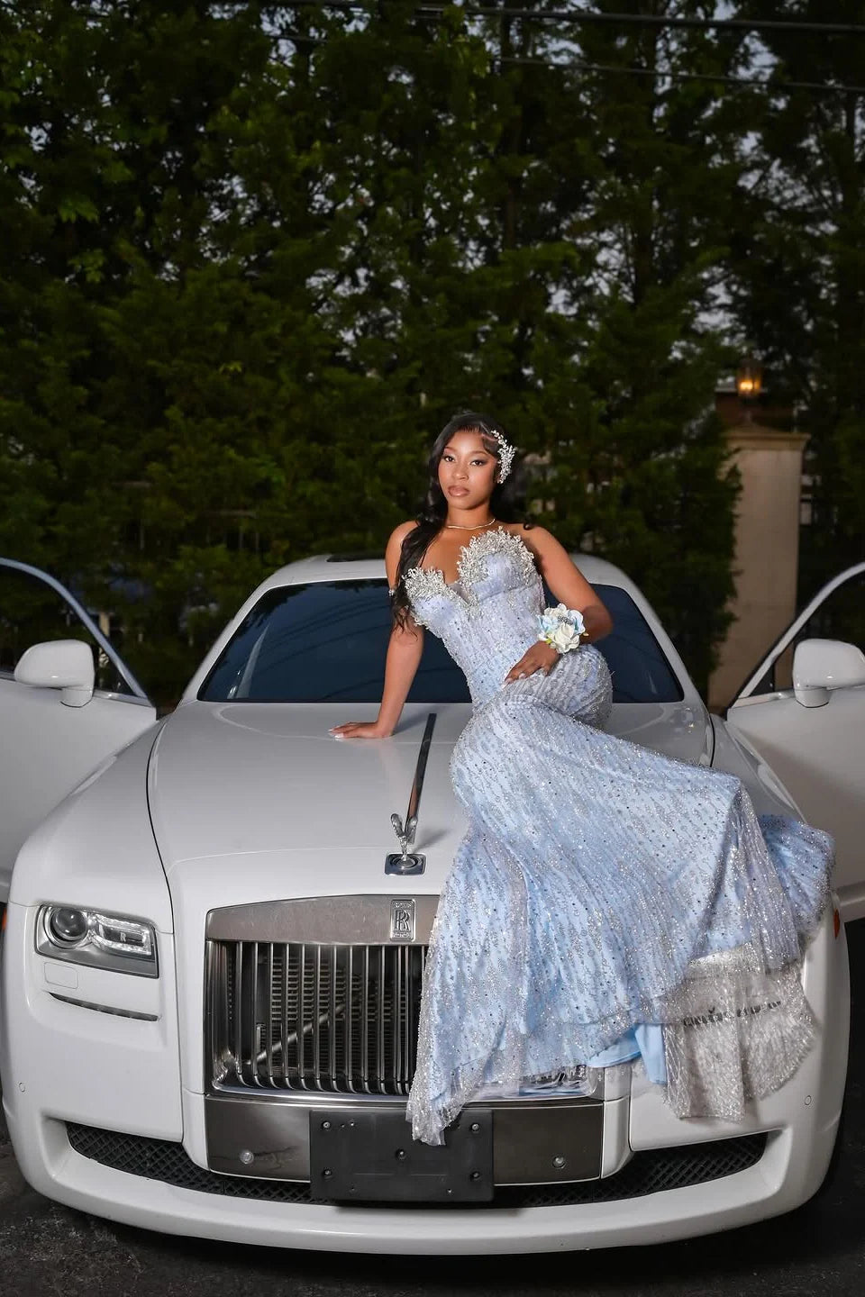 Sweetheart Silver Mermaid Prom Dress Long with Beads