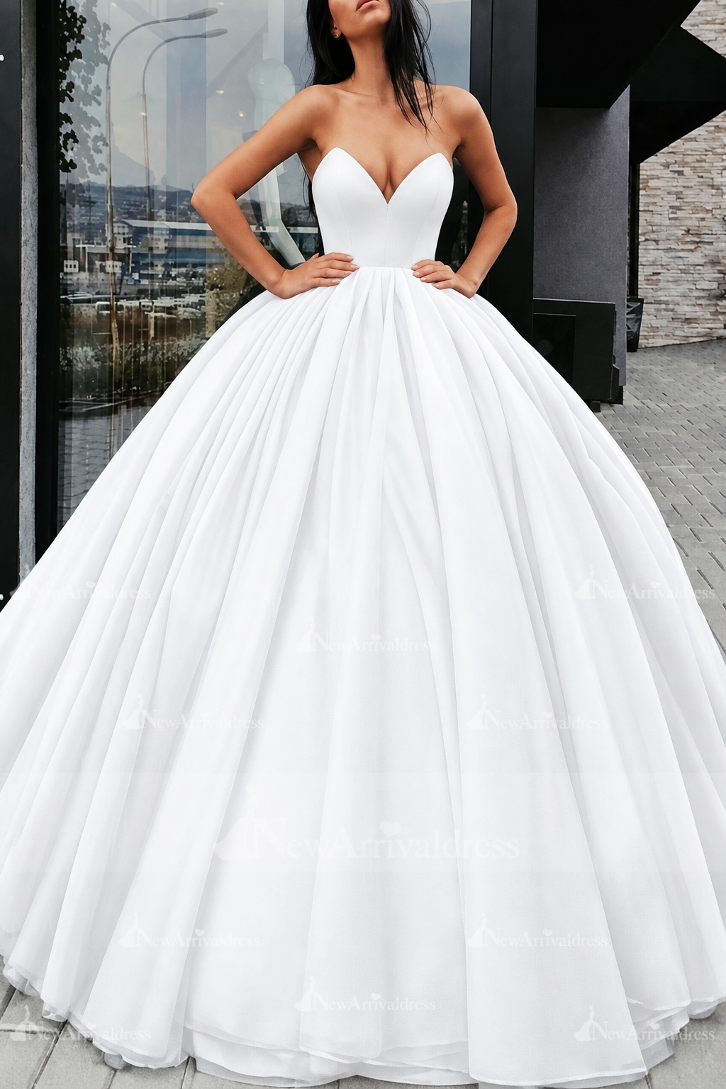 Black Wedding Dresses Satin Fabric Princess Silhouette Empire Waist Floor Length Bridal Dress