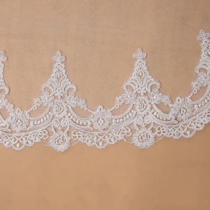 White Ivory Long Bridal Veil with Lace Appliques - One Size(Only can Buy 1 Per Person) - Wedding Veil