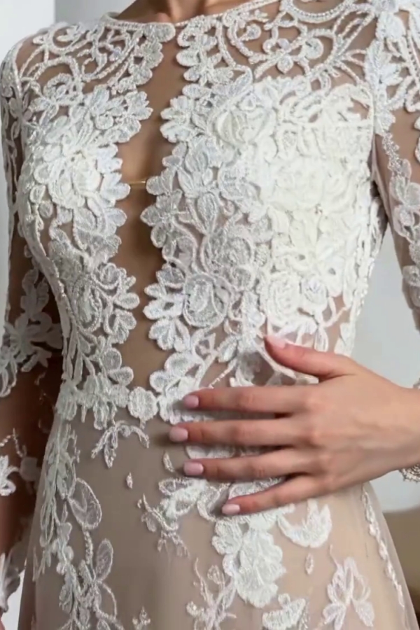 White Lace Appliques Mermaid Evening Dresses Long Sleeves-newarrivaldress