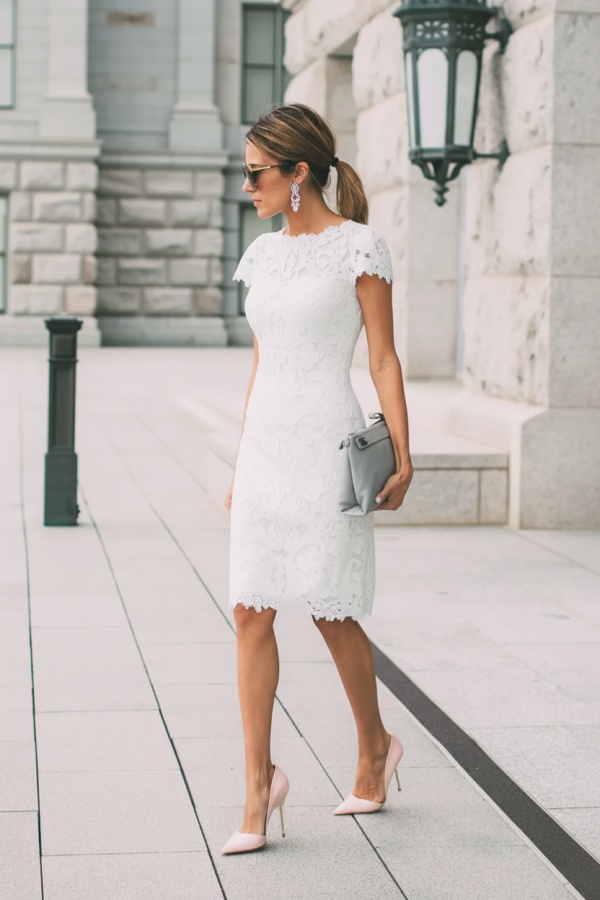 Lace Blushing Pink Formal Dresses | Knee Length Wedding Party Dress Online