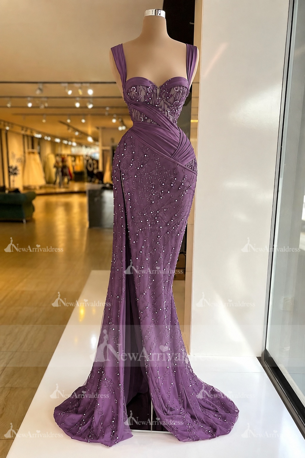 Charming Red Sweetheart Mermaid Prom Dress Beadings Strap Party Dress