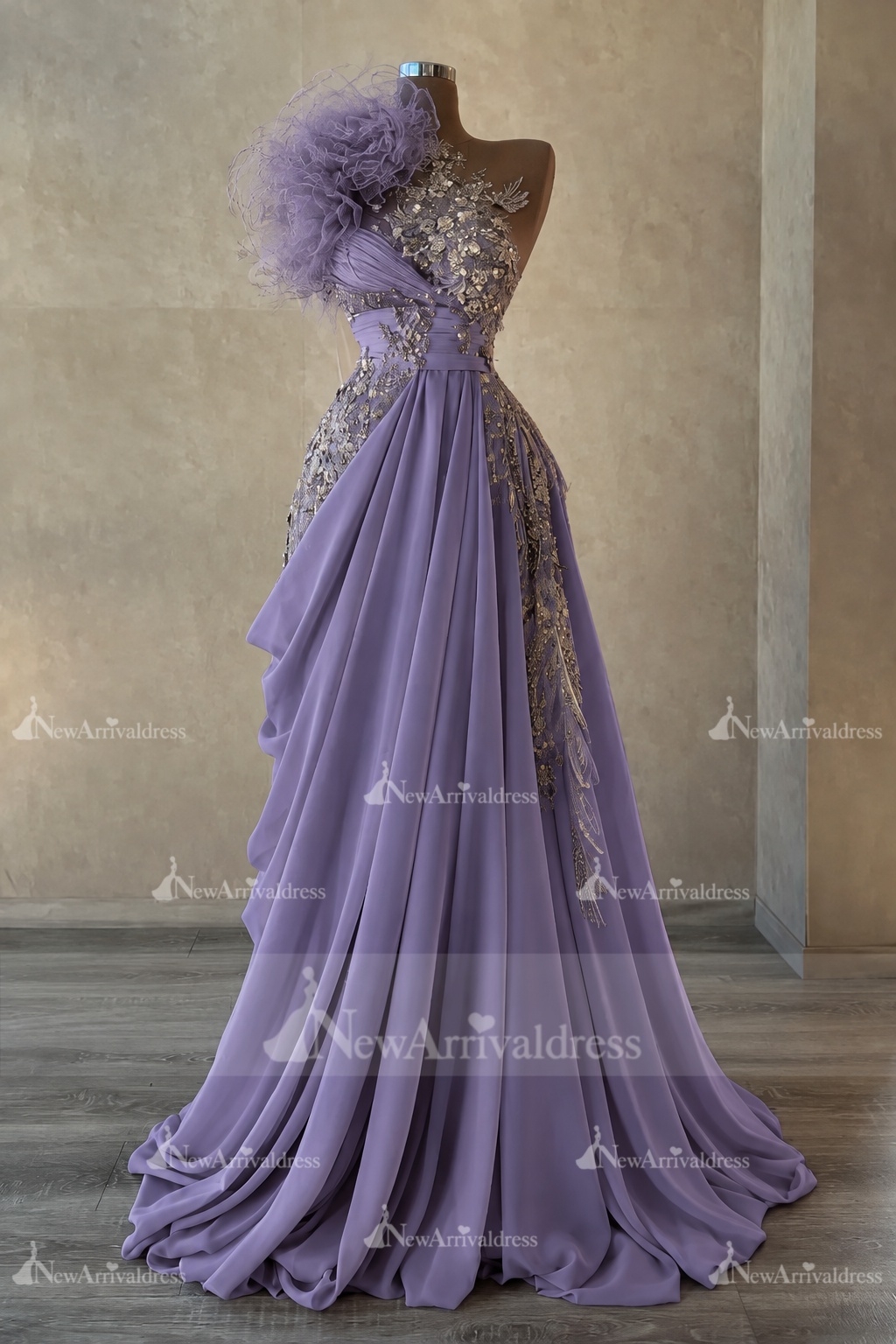 Stunning One Shoulder Flowers Ruched Satin Evening Dress Appliques Aline Party Dress