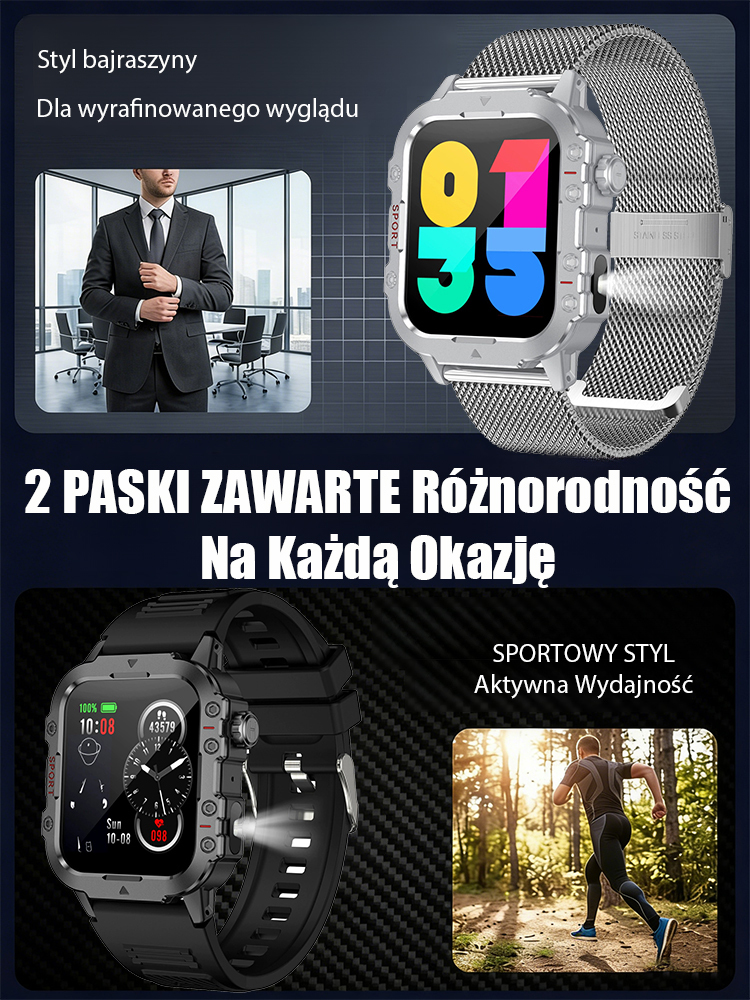 OutdoorPro X Jasny Inteligentny Zegarek Zewnętrzny