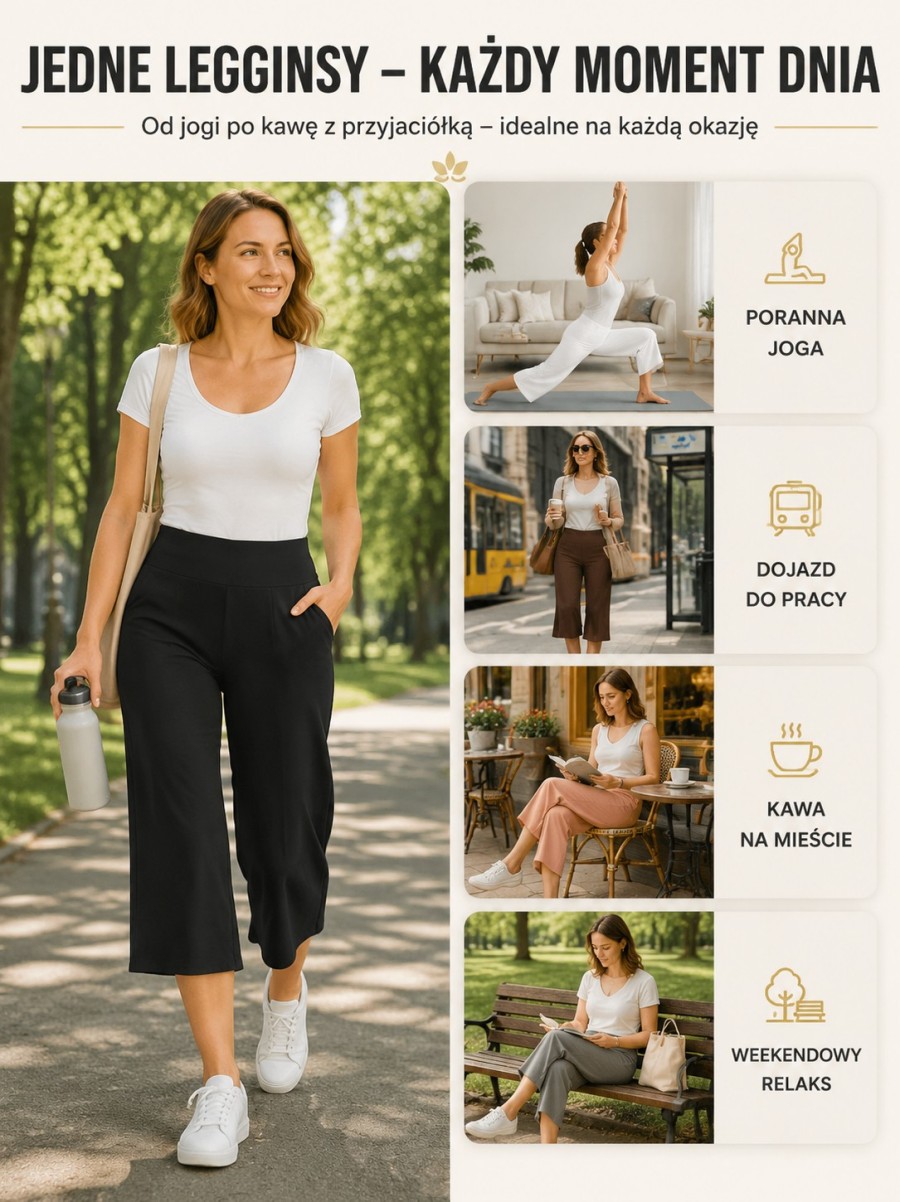 Modelujące Legginsy z Wysokim Stanem | Efekt Optyczny -5kg | Głębokie Kieszenie