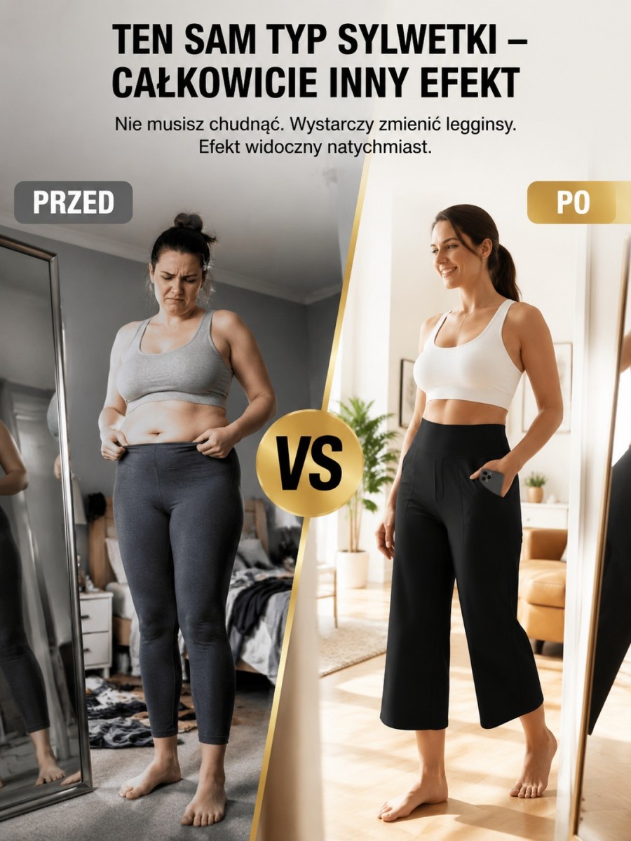 Modelujące Legginsy z Wysokim Stanem | Efekt Optyczny -5kg | Głębokie Kieszenie