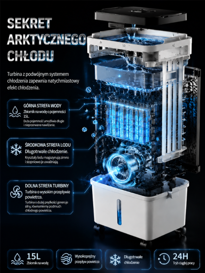 [Bez Montażu] Przenośny Klimator 15L z Pilotem | -6°C w 3 Sekundy | Napełniany od Góry