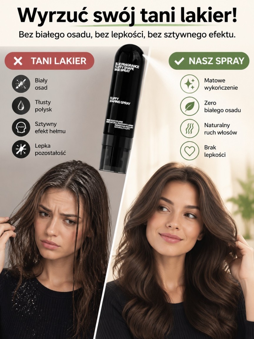Powietrzny Spray 3D do Objętości Włosów – Uniesienie +300% i 24h Ochrona przed Twardą Wodę