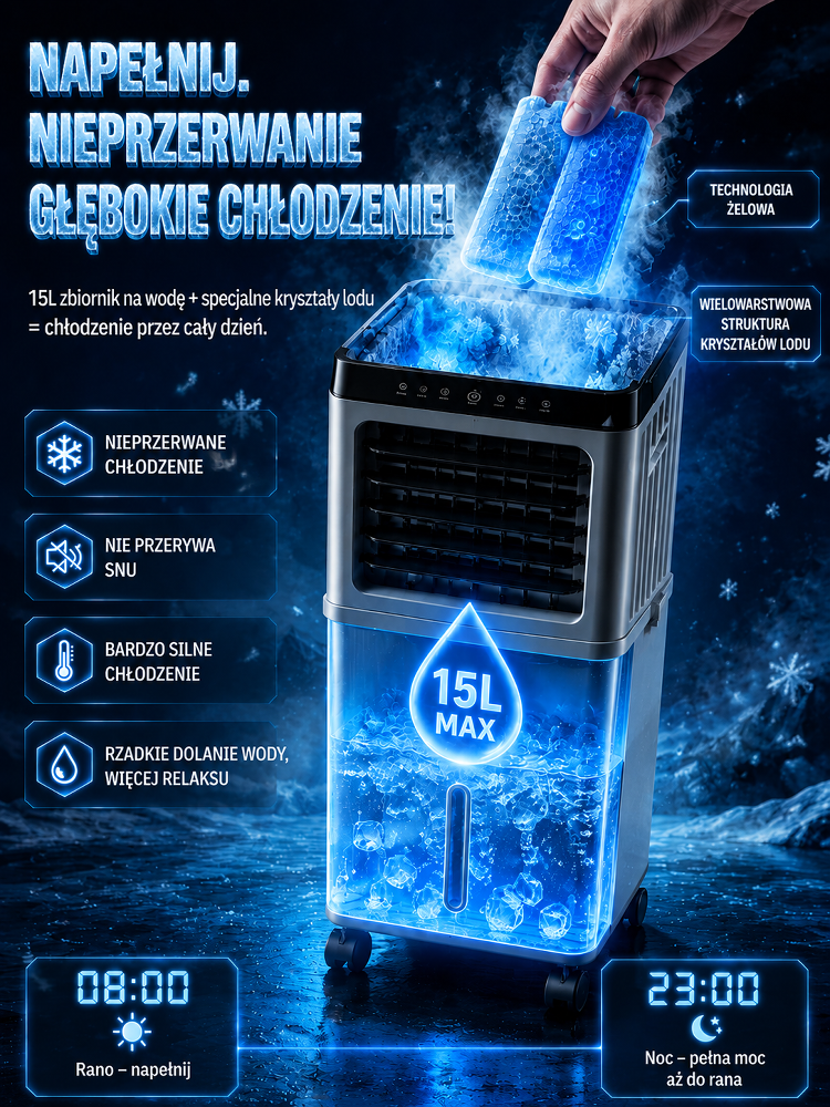 [Bez Montażu] Przenośny Klimator 15L z Pilotem | -6°C w 3 Sekundy | Napełniany od Góry