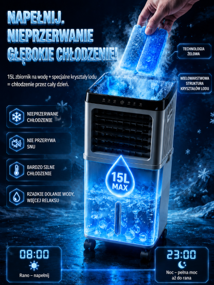 [Bez Montażu] Przenośny Klimator 15L z Pilotem | -6°C w 3 Sekundy | Napełniany od Góry
