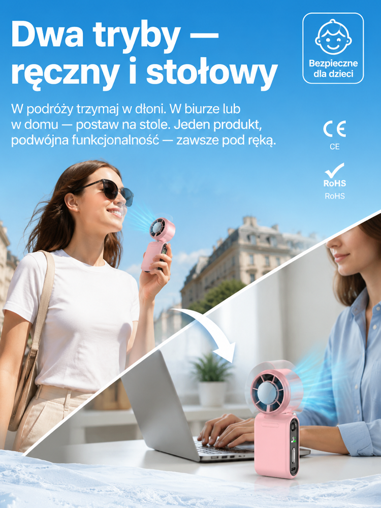 [#1 Hit Lata] Przenośny Klimatyzator z Lodowym Kompresem i LED | -10°C w 3s | Bateria 12h | Płatność przy Odbiorze