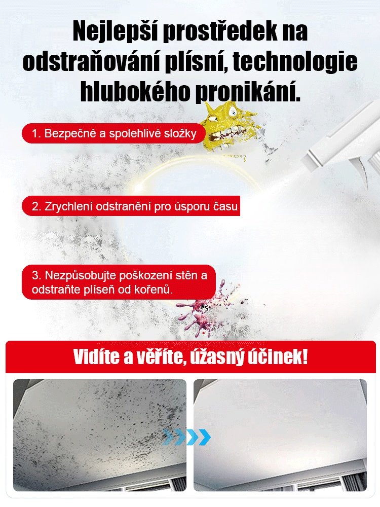 【Bílé po prvním stříknutí】Magický sprej proti plísním | Zničí kořeny a 99,9 % bakterií