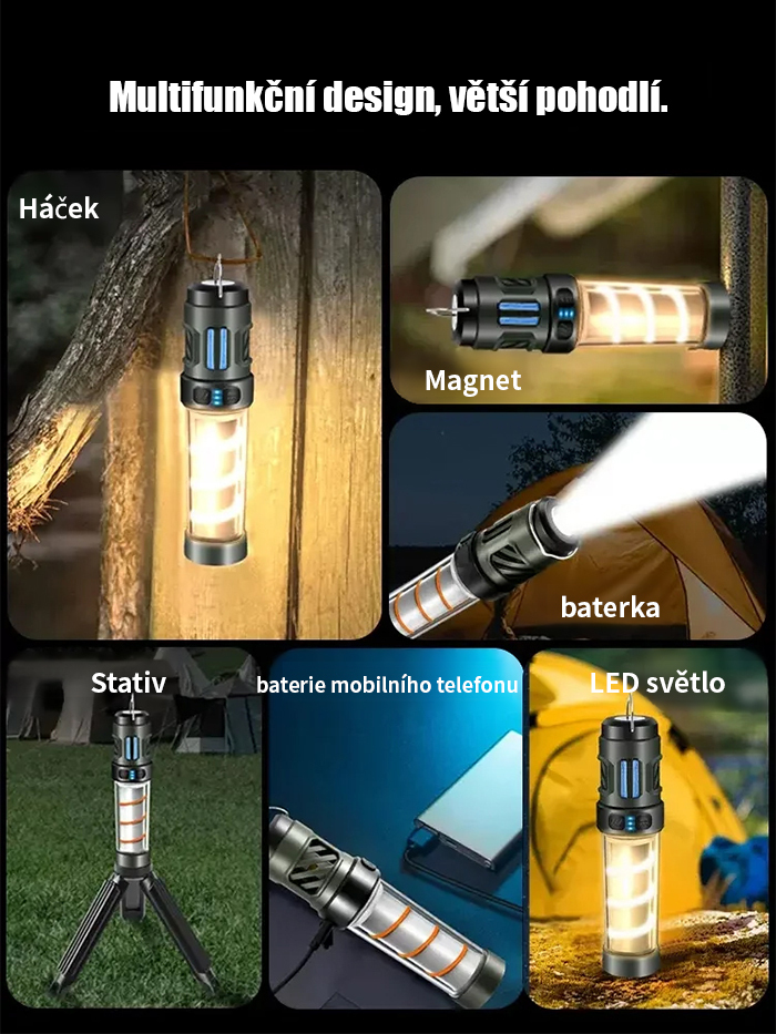 Multifunkční magnetický odpuzovač komárů a kempingová svítilna