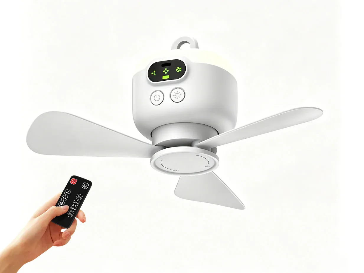 🌟 3v1: Bezdrátový Ventilátor + LED Světlo + 8000mAh Powerbanka | 10h+ Výdrž, Zavěšení za 1s