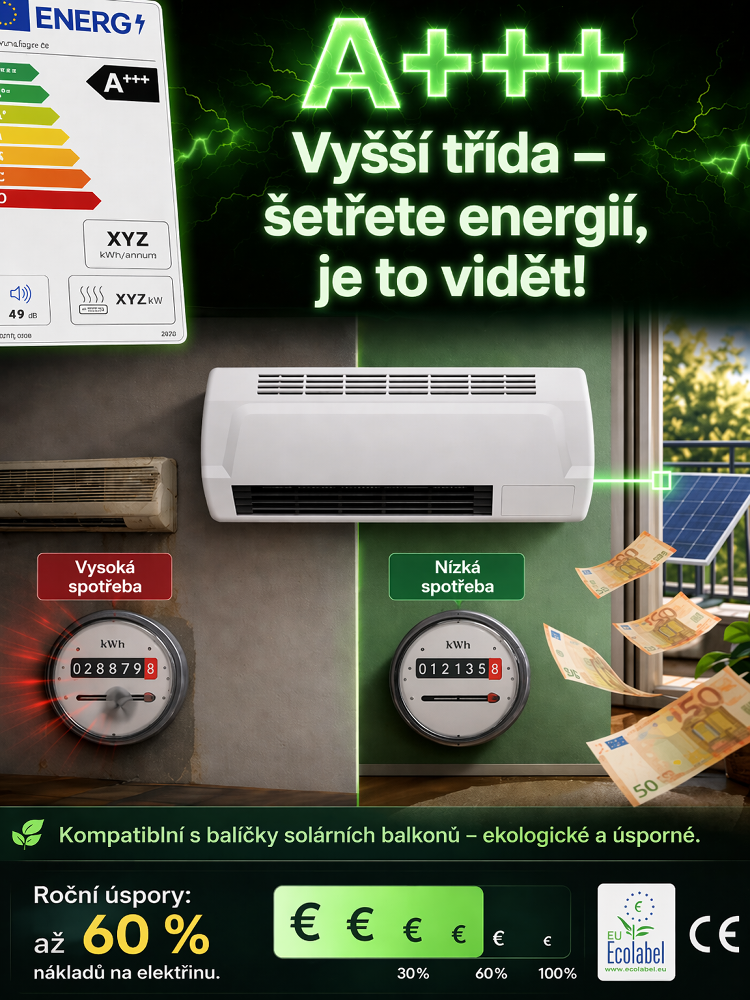 [AKCE -50 %] Nástěnná klimatizace bez vrtání | Chlad / Teplo za 1 minutu | A+++, pouze 1 kWh na 12 hodin!