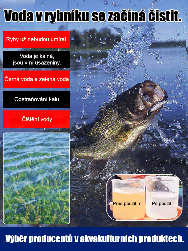 【Jeden sáček na deset akrů】Neškodí rybám a krevety, prostředek na čištění vody pro chov vodních živo