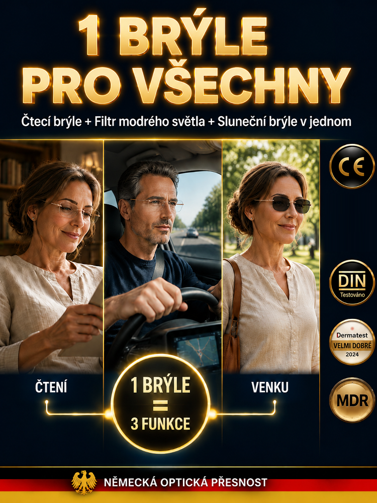  Bezrámové Titanové Multifokální Brýle – 3s Samozabarvovací a Filtr Modrého Světla