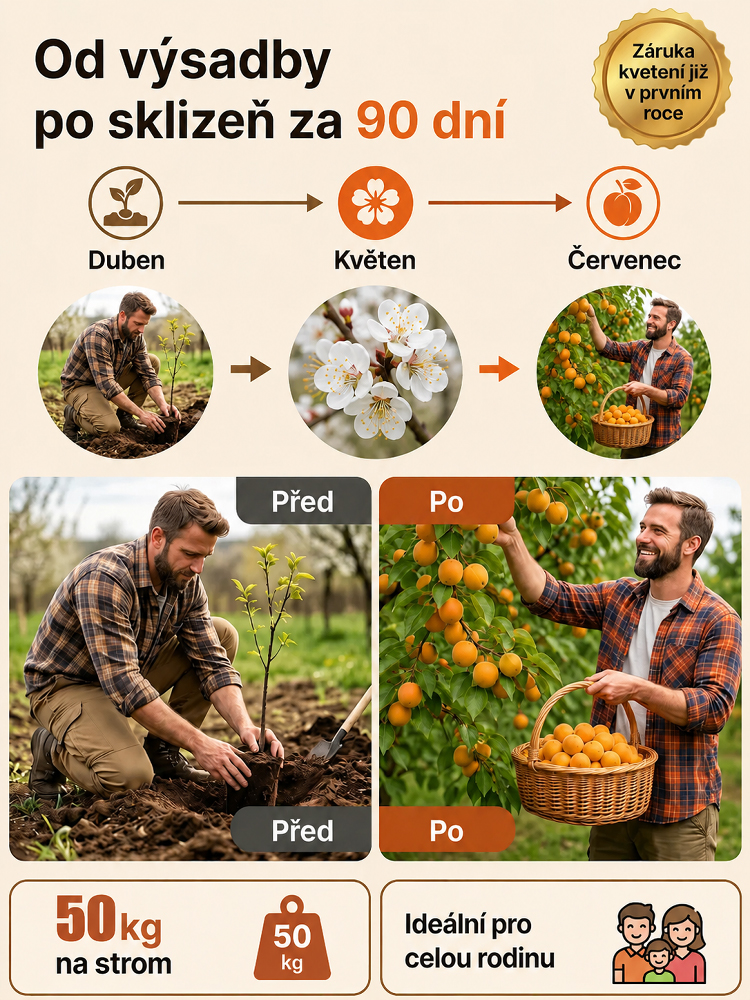 🍑 [Plodí letos] Český šampion: Medová meruňka | Sklizeň za 90 dní | Odolná do -40 °C
