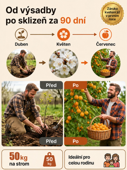🍑 [Plodí letos] Český šampion: Medová meruňka | Sklizeň za 90 dní | Odolná do -40 °C