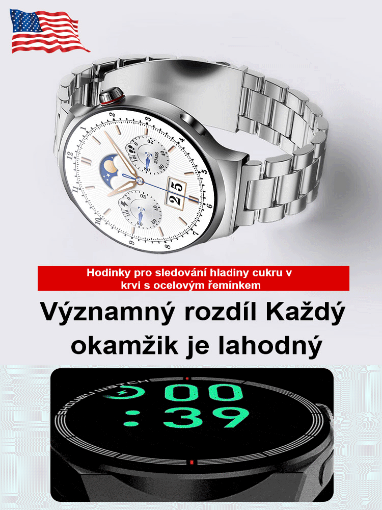 Ocelový náramek Watch4 Pro hodinky na měření hladiny cukru v krvi