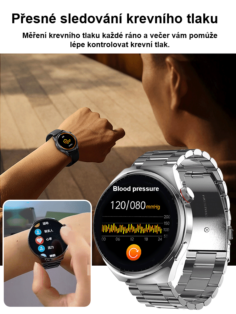Ocelový náramek Watch4 Pro hodinky na měření hladiny cukru v krvi