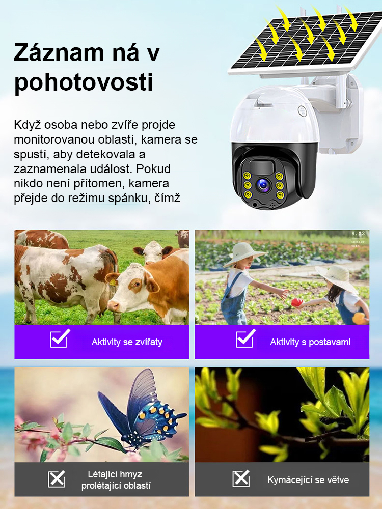 Mobilní dálková ultra HD plnobarevná noční vidění venkovní vodotěsná solární kamera