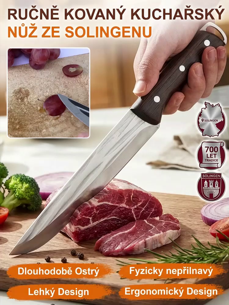 【Záruka 30 let】Německý ručně kovaný nůž Solingen | 180g ultra lehký a nepřilnavý | Krájí kosti jako po másle