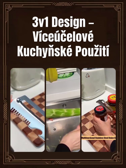 Multifunkční 3v1 kráječ na cibuli a škrabka | Prémiová nerezová ocel & dřevěná rukojeť