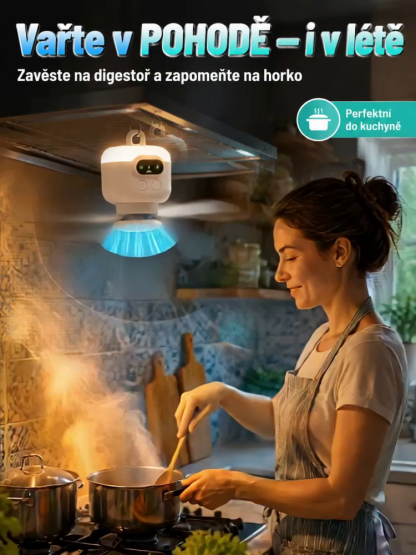 🌟 3v1: Bezdrátový Ventilátor + LED Světlo + 8000mAh Powerbanka | 10h+ Výdrž, Zavěšení za 1s