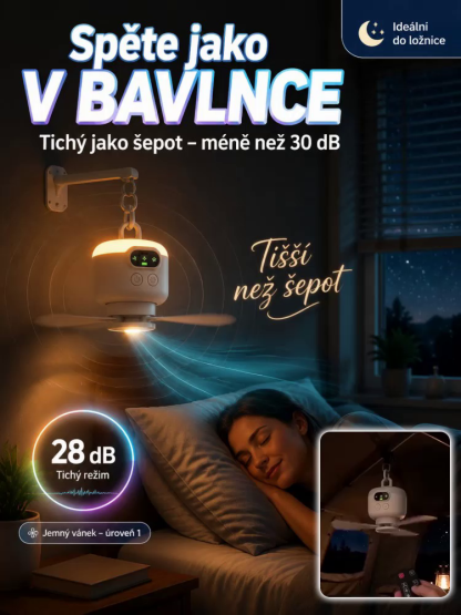 🌟 3v1: Bezdrátový Ventilátor + LED Světlo + 8000mAh Powerbanka | 10h+ Výdrž, Zavěšení za 1s