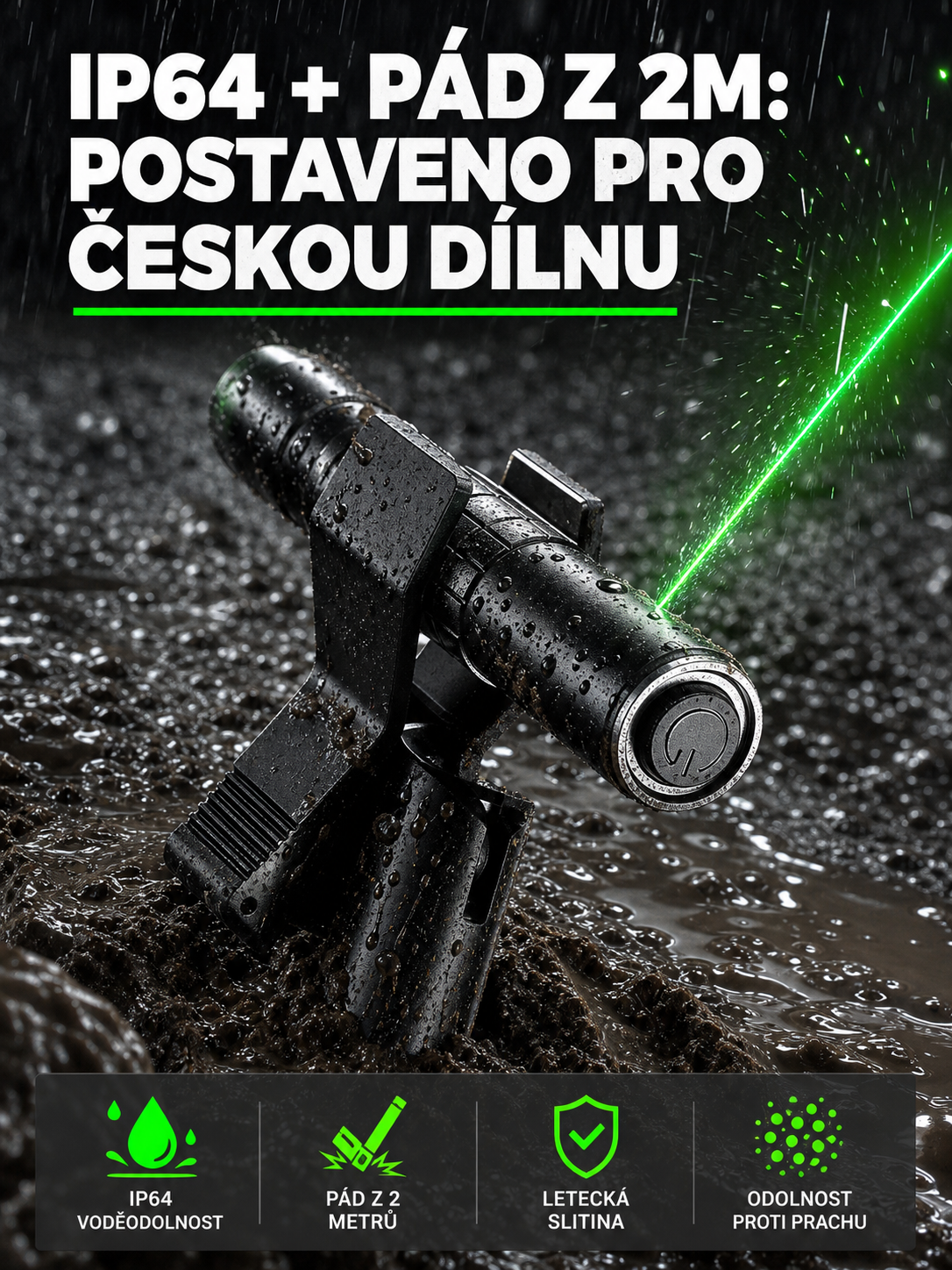  [Německá přesnost] 5000mW Taktický zelený laser | 130g letecký hliník | 10 let životnosti