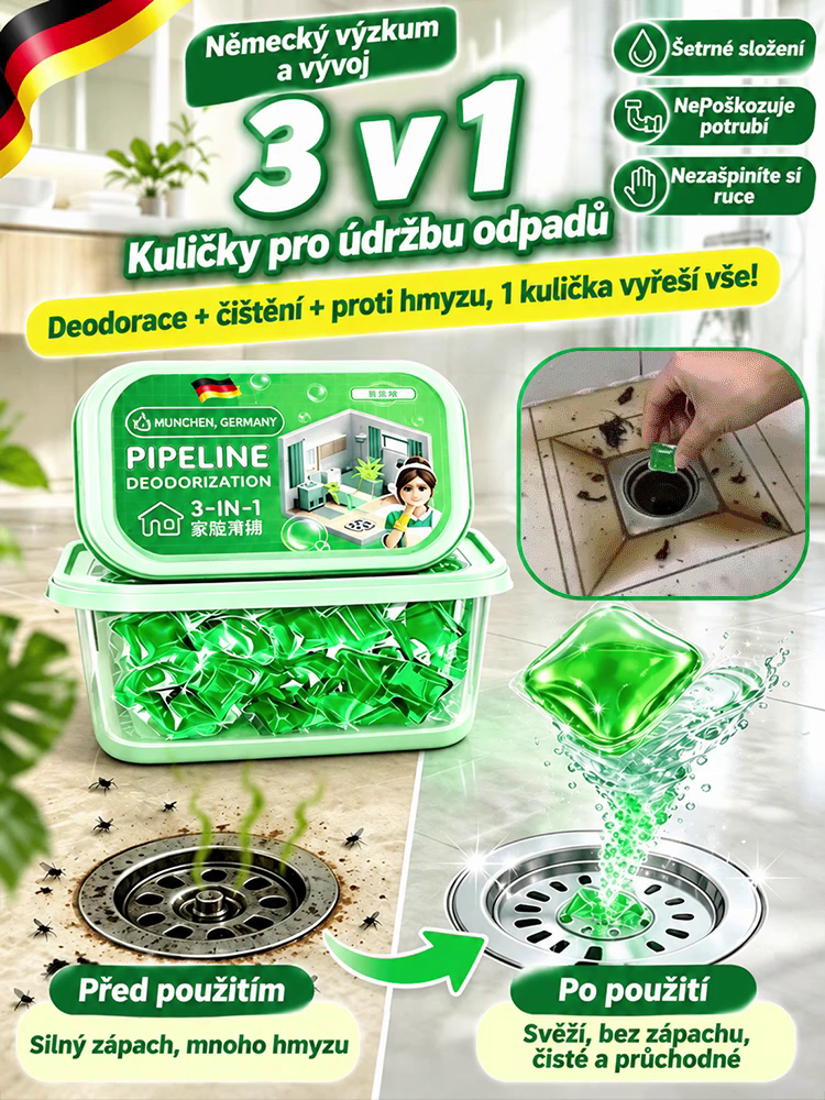 【Pro každý odpad】 Silné vodorozpustné kapsle na čištění a zápach