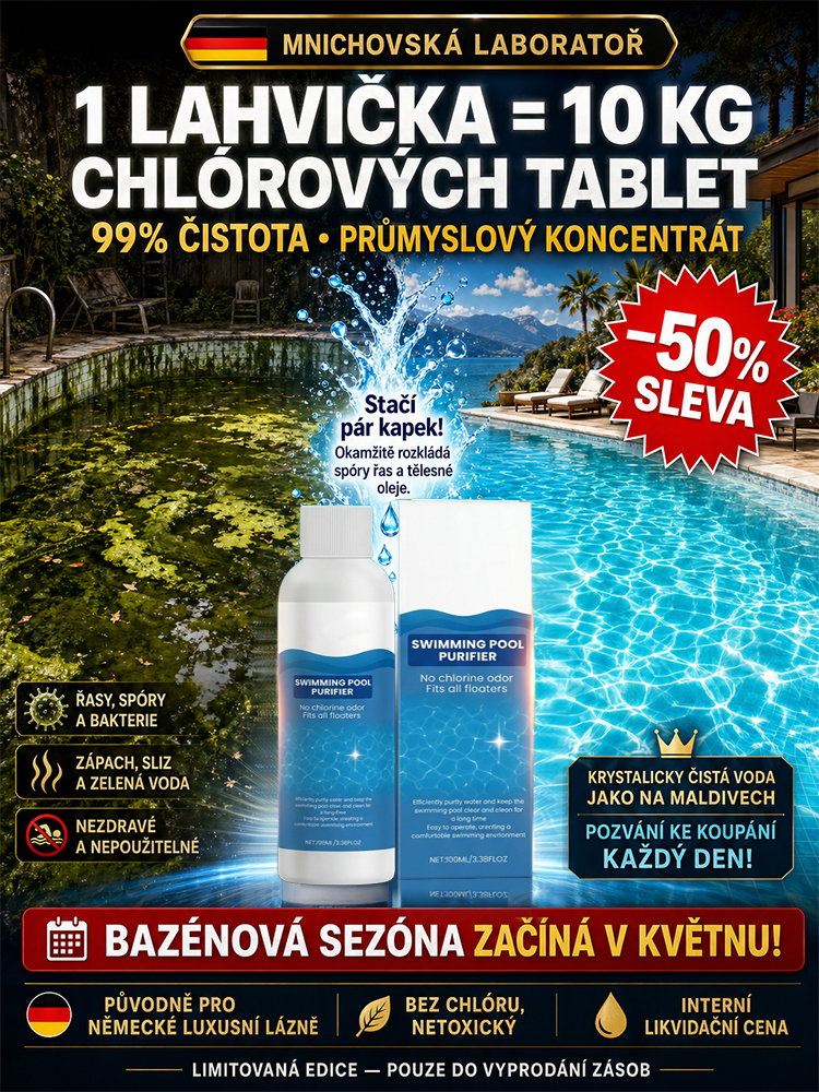 🔥 [1 Lahvička = 10kg Chlóru] Německý Extrémní Koncentrát pro Křišťálový Bazén