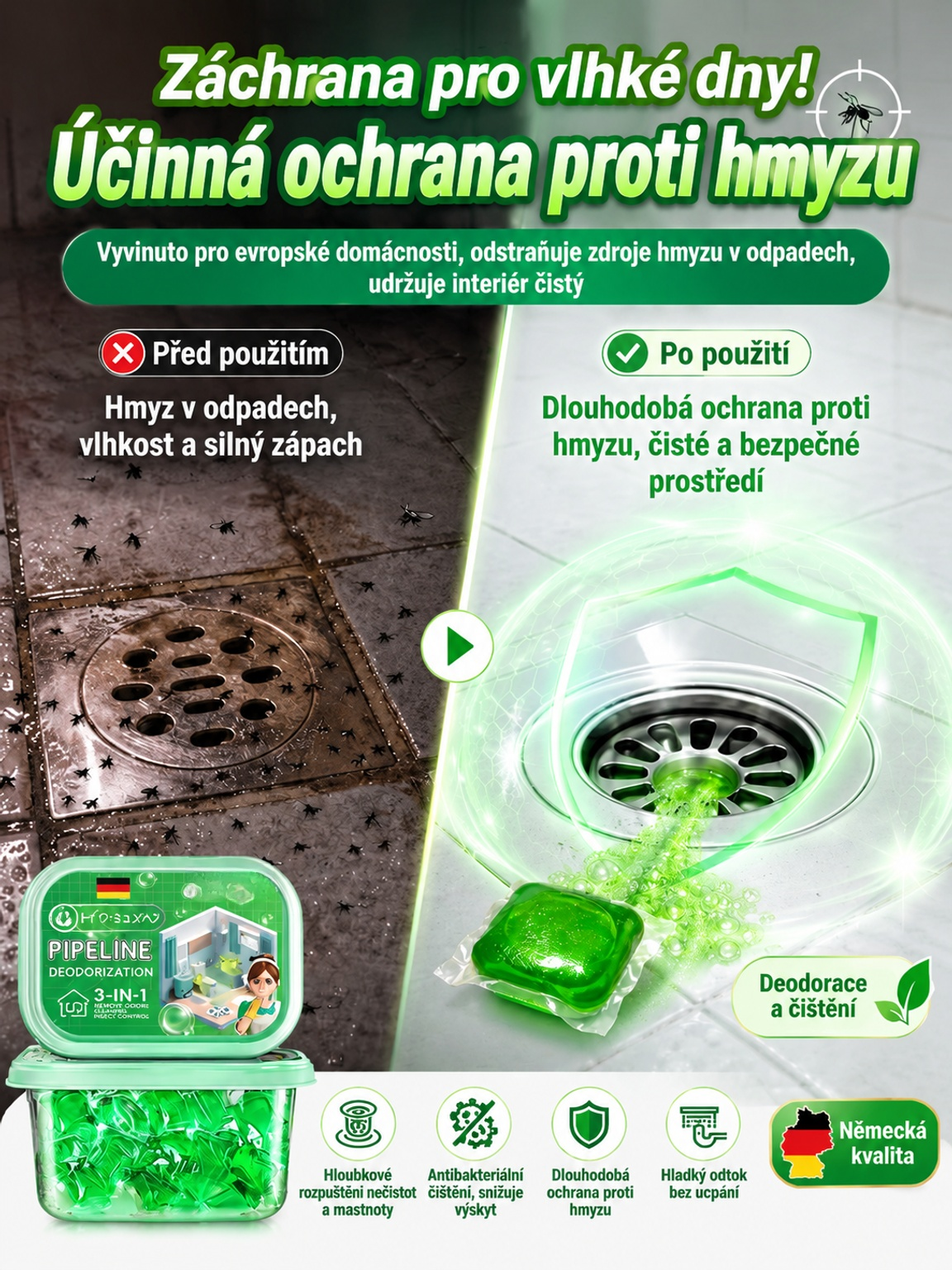 【Pro každý odpad】 Silné vodorozpustné kapsle na čištění a zápach