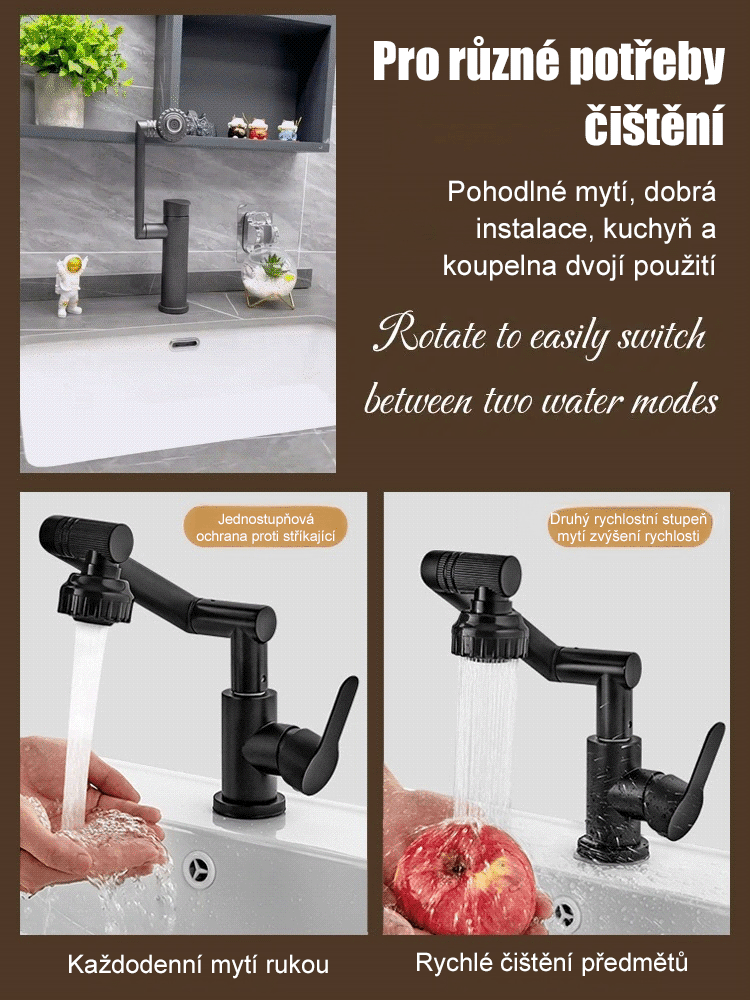 1080° otočná prémiová baterie – 970 g masivní mosaz, 20letá záruka a úspora vody 30 %!
