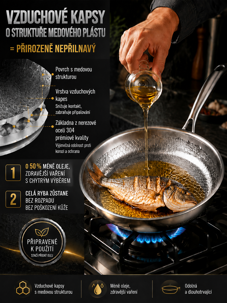 5vrstvá ocelová pánev bez povlaku s titanovou texturou [Do trouby 500 °C] – Fyzicky nepřilnavá, odolná drátěnce (Záruka 10 let)