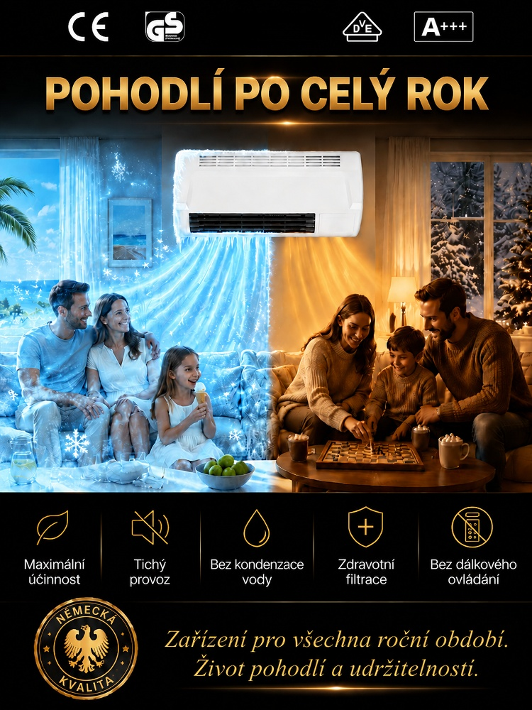 [AKCE -50 %] Nástěnná klimatizace bez vrtání | Chlad / Teplo za 1 minutu | A+++, pouze 1 kWh na 12 hodin!