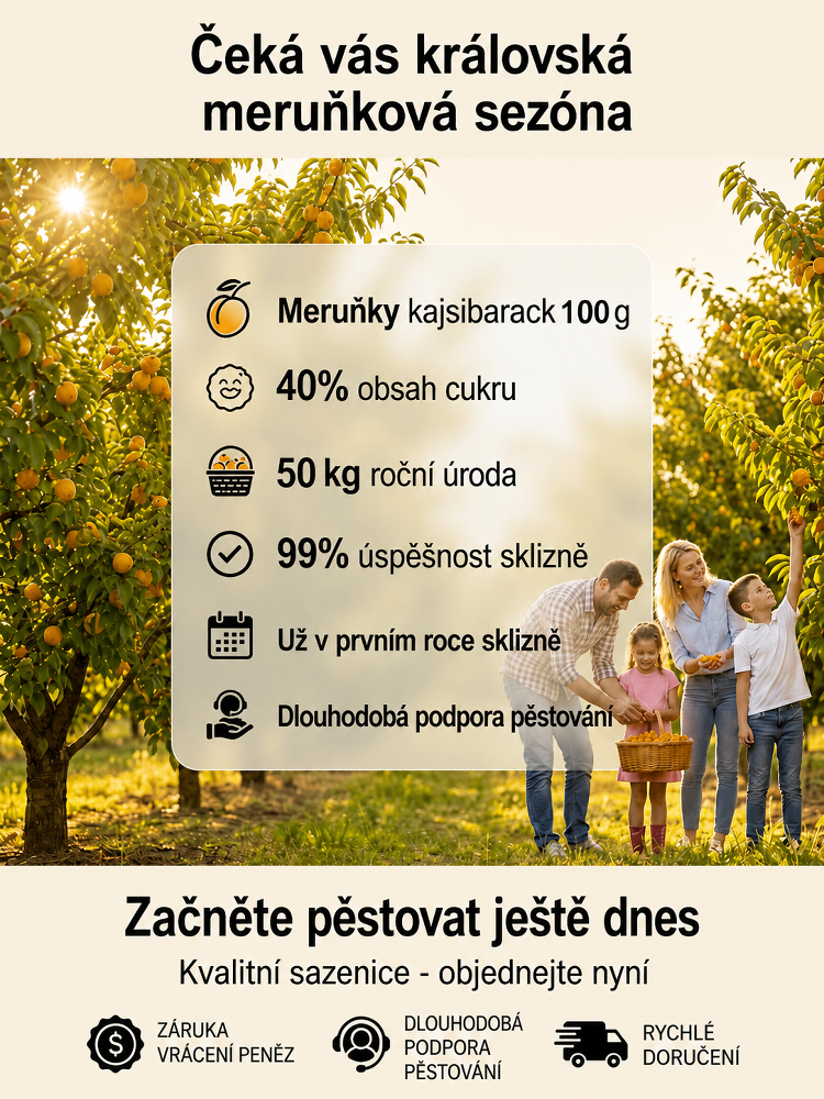 🍑 [Plodí letos] Český šampion: Medová meruňka | Sklizeň za 90 dní | Odolná do -40 °C