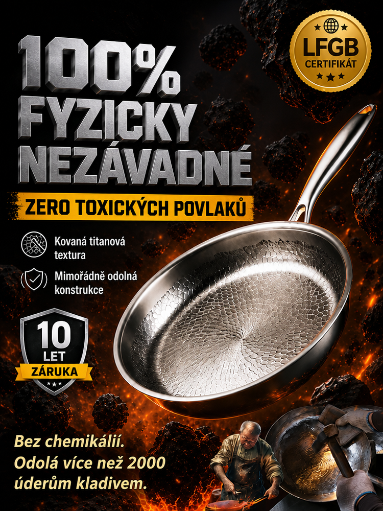 5vrstvá ocelová pánev bez povlaku s titanovou texturou [Do trouby 500 °C] – Fyzicky nepřilnavá, odolná drátěnce (Záruka 10 let)