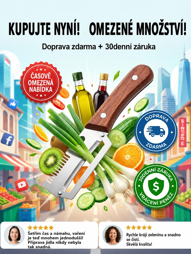 Multifunkční 3v1 kráječ na cibuli a škrabka | Prémiová nerezová ocel & dřevěná rukojeť