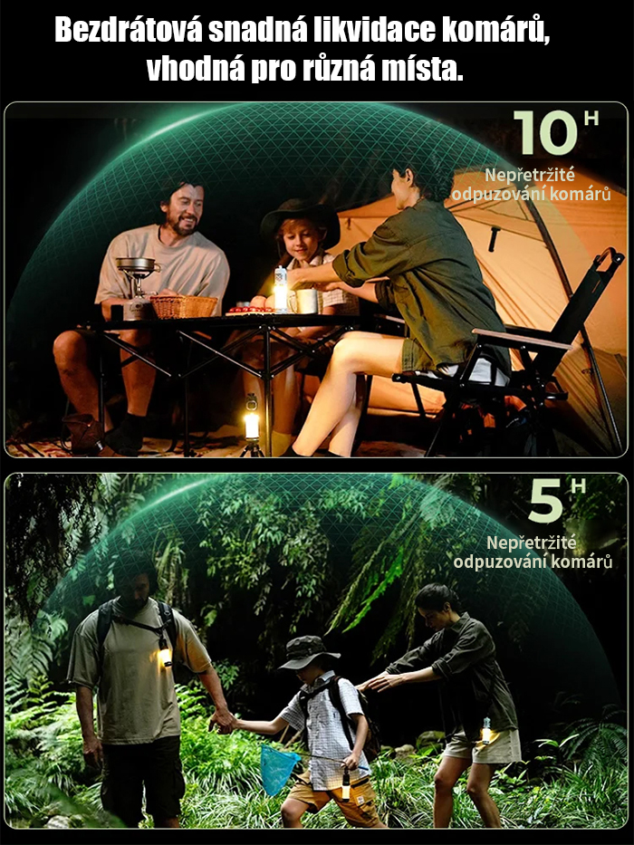 Multifunkční magnetický odpuzovač komárů a kempingová svítilna