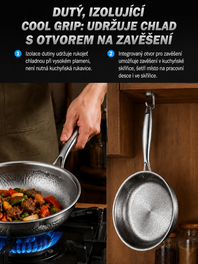 5vrstvá ocelová pánev bez povlaku s titanovou texturou [Do trouby 500 °C] – Fyzicky nepřilnavá, odolná drátěnce (Záruka 10 let)