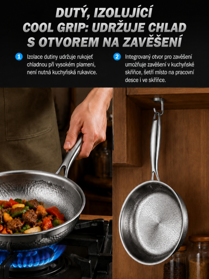 5vrstvá ocelová pánev bez povlaku s titanovou texturou [Do trouby 500 °C] – Fyzicky nepřilnavá, odolná drátěnce (Záruka 10 let)