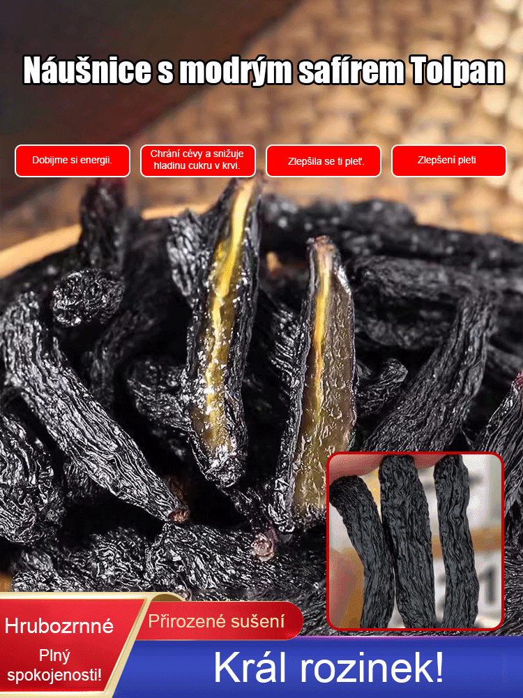 [Elixír mládí & Čistá příroda] Obří Modré Safírové Rozinky z Turpanu | 3-5 cm, Bez pecek, Výživa pro Vlasy a Energii